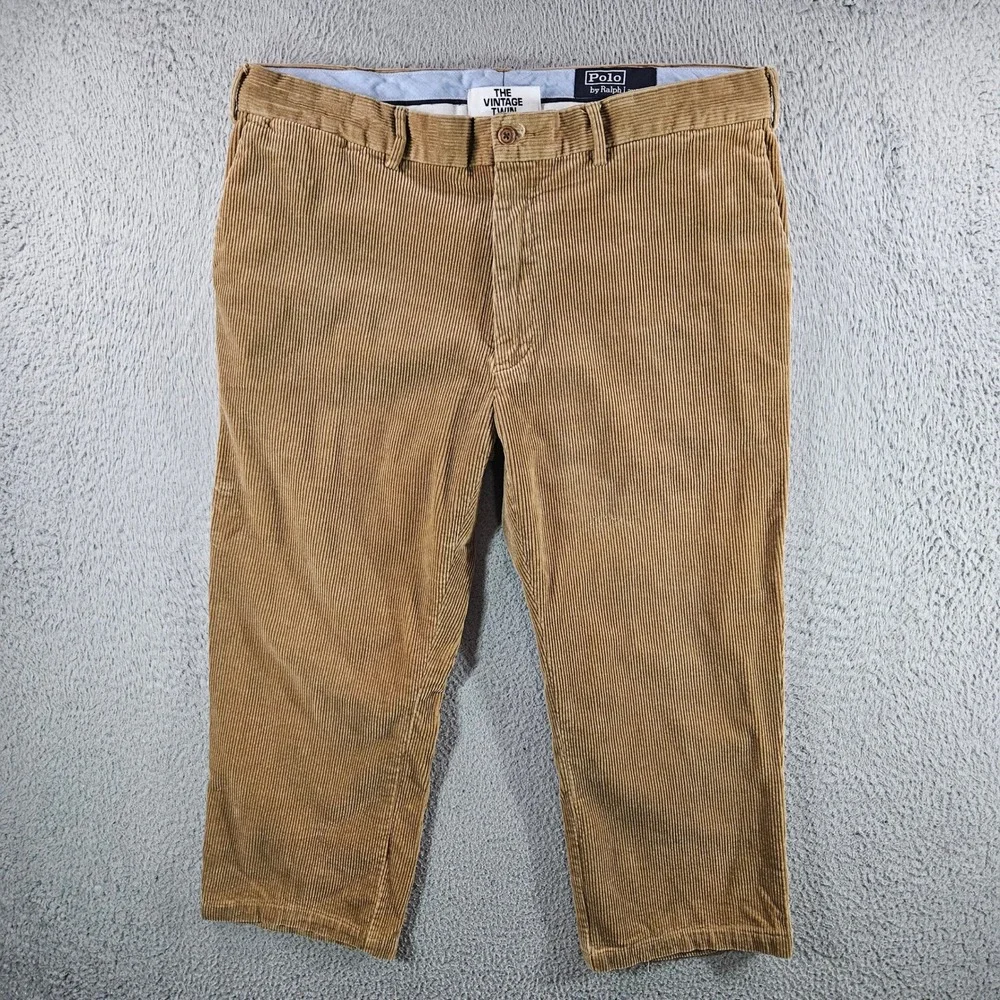 Polo Ralph‎ Lauren Mens Corduroy Pants Tan Classic Fit Stretch 36x23 Cropped